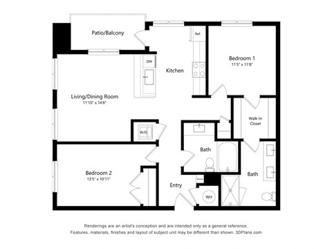 2 bedroom 2 bathroom 2L Floor Plan at Exchange at Rock Hill, Rock HIll, SC, 29730